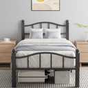 Twin XL Bed Frame, Noise-Free Design & Underbed Storage Heavy Duty Metal Bed Frames with Headboard No Box Spring Needed/Tool-Free Assembly