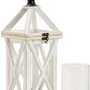 Farmlyn Creek Wooden Decorative Lantern Candle Holder with Glass Hurricane for Fireplace, Rustic Tabletop Decor (White, 6 x 15 in)