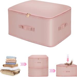 4 x Ultra Space Saving Self Compression Organizer,Comforter Storage Bag,Self Compression Dorm Moving Organizer Bags for Clothes,Comforters,Duvets,Blankets,Bedding Storage (Pink,X-L-52 * 42 * 60cm)