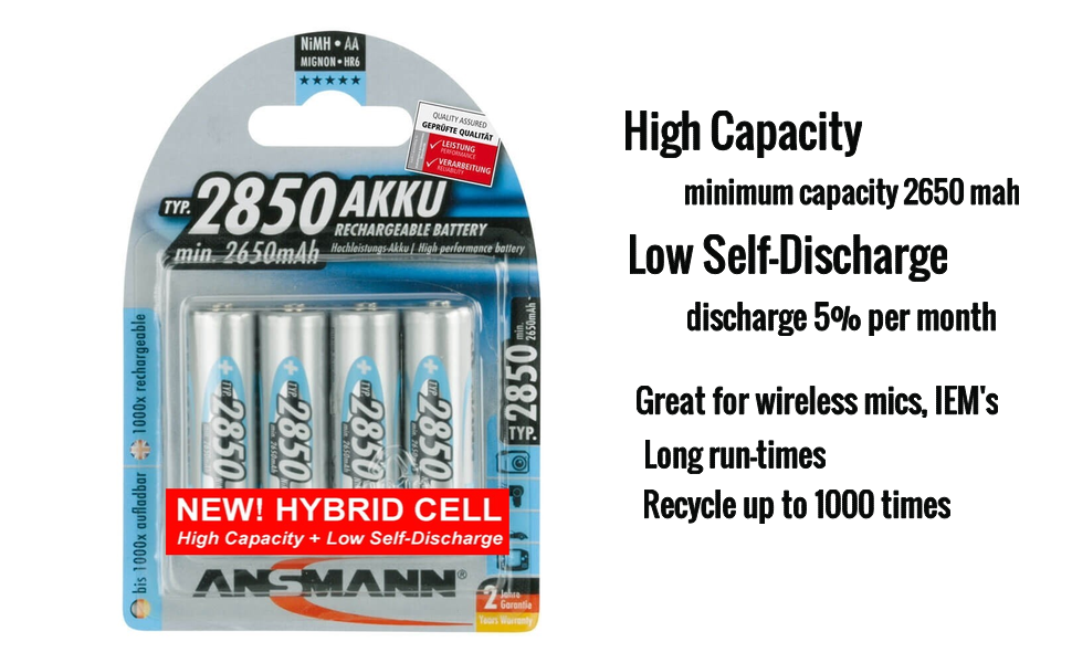 Ansmann AA 2850 Hybrid High Capacity, Low Discharge Rechargeable Batteries 12 Pack