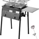 Iron Two-Tank Propane Deep Fryer with Thermometer, 2 Stainless Steel Baskets and Lids Fish Fryer with Adjustable Temperature Regulator, Outdoor Dual Fryer for Frying