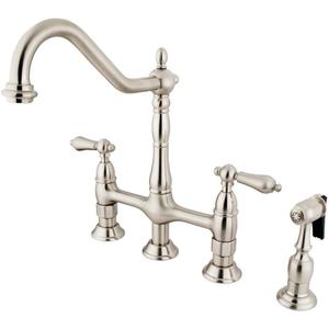 KINGSTON BRASS KS1278ALBS Heritage 8" Kitchen Faucet with Brass Sprayer, Satin Nickel
