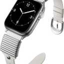 Bestsure Leather Bands for Apple Watch Bands 49 46 45 44 42 mm Women Men, Slim Dressy Fancy Designe Metal Ring Loops for iWatch Ultra SE Series 11 10 9 8 7 6 5 4 3 2 1, white