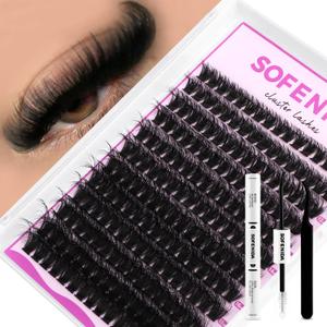 Lash Clusters Kit 80D Lash Clusters Kit 10-18mm Volume Eyelash Clusters D Curly Cluster Eyelash Extensions 3D Wispy Lashes Cluster DIY Lash Extension Kit(80D-10-18MIX Thick Kit)