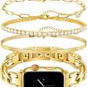 JR.DM Gold Watch Bands and 3Pcs 18k Golden Bracelet Set for Women Compatible with Apple Watch 38mm 40mm 41mm 42mm(S10/11) Adjustable Metal Dressy Bracelet for iWatch Series 11/10/9/8/7/6/5/4/SE/3/2/1