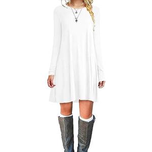 Long Sleeve Trapeze Tshirt Spring Simple Costume Casual Snake Dresses White, 2XL