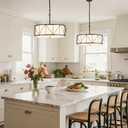 19.7 Inch Drum Chandelier, 5-Light Rustic Black Dining Room Light Fixture