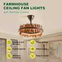 19.7 Rustic Caged Ceiling Fan with Light, Farmhouse Wood Fandelier Ceiling Fan, 6 Speed and Reversible, Dimmable LED Chandelier Fan with Charred Leaves for Bedroom, Kitchen, Living Room, D19.7"