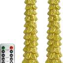 Tree Flameless Candles Set of 2  Gold 10 Inch Electric LED Candles with 10 Key Remote, Battery Operated Candle, Real Wax Coating for Wedding Dinner Home Decor