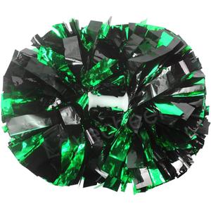 Lovecheer 2PCS/6PCS Metallic Pom Poms Cheerleading with Baton Handle Cheer Pompoms for Kids Adults Team Sports Spirit Party Cheering (Green and Black)