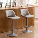 YOUNIKE Bar Stools Set of 2 All Grey Swivel Barstools, Compact Adjustable Counter Height Bar Stools Faux Leather Upholstered Counter Stools with Hollow Back for Kitchen Island