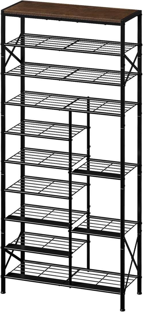10-Tier Shoe Rack, Shoe Storage Organizer with Boots Storage, Large Capacity Shoe Shelf Holds 27-30 Pairs of Shoes, Durable and Stable, for Entryway, Closet, Hallway, Dorm Room, Rustic Brown