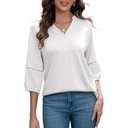 LA BAIESO 3/4 Length Sleeve Womens Tops Dressy Casual Blouses for Women 2025 Henley V Neck Shirts Loose Fit Tunic Tops Size L