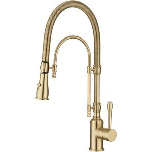 Copper Kitchen Faucet, Single Handle, 360 Swivel High Arc Kitchen Sink Faucet, Brushed Gold Pull Down Kitchen Faucet Solid Brass Handle