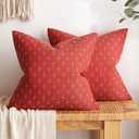 MIULEE Pack of 2 Christmas Decorative Burlap Linen Throw Pillow Covers Modern Farmhouse Pillowcase Rustic Woven Textured Cushion Cover for Sofa Couch Bed 16x16 Inch Christmas Red