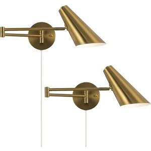 Plug in Wall Sconce Set of 2, Brass Swing Arms Wall Light Plug-in Wall Lamp for Bedroom Living Room Wall Lamp