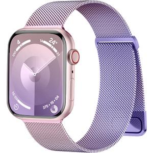 Rabini Compatible for Metal Apple Watch Series 11 10 9 8 7 6 5 4 3 SE Ultra Band 41mm 40mm 38mm 44mm 46mm 45mm 42mm 49mm, Stainless Steel Magnetic Mesh Strap for iWatch Bands Women Men Lavender Pink