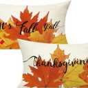 All Smiles Thanksgiving 12x20 Lumbar Throw Pillow Covers Set of 4 Fall Cushions Cases Decorations Outdoor Autumn Maple Leaves Orange Decorative Kitchen Home Decor Cushion for Sofa Porch Couch (12" x 20" (Pack of 4), Fall Leaf)