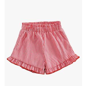 Girl's Gingham Shorts Elastic Waist Wide Leg Ruffle Hem Loose Casual Summer Plaid Shorts, Size 12 Y