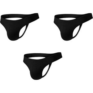Men's Cotton Thong Sports Sexy T-back Classic Y-type Low Rise Thin Soft Lightweight Pouch Supporting (Black, L)