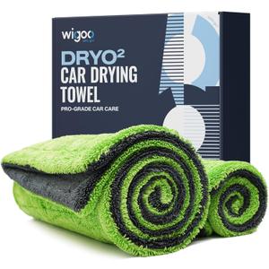 Wigoo Microfiber Car Drying Towels 36" x 24" [1300GSM Ultra-Absorbent, No Streaks & Scratches] Dual-Sided Edgeless Cleaning Towel with Twisted Loop, for Detailing, Cars, SUV, Truck(2-Size Green Set)