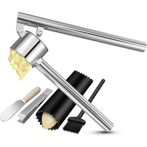 5-in-1 Stainless Steel Garlic Press Set with Jumbo Chamber & Mincer - Heavy Duty Rustproof Garlic Crusher with Ergonomic Handle, Dishwasher Safe, Easy Squeeze Design for Ginger, Nuts, Herbs