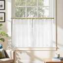 jinchan Linen Pinch Pleated Kitchen Curtains 30 Inch 2 Panels, Natural Linen Tier Curtains Back Tab Farmhouse Cafe, Light Filtering Small Window Drapes for Bathroom Laundry Room Off White