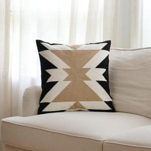 IKATYARN Black White Coffee Aztec Embroidery Throw Pillow Cover,Boho Tribal Geometric Pillowcase, Modern Farmhouse Brown Cushion Case for Couch Sofa Bed, 18"x18"