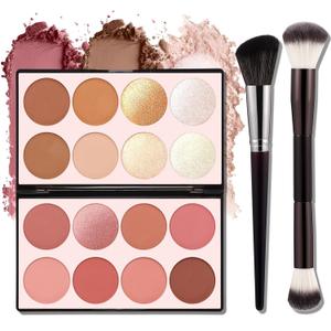 16 Color Contour Palette Makeup with 2 Brushes - Blush Highlighter Bronzer All-in-One Makeup Palette Contour Set - Face Cosmetics Gift, Holiday Beauty for Women (SET2)