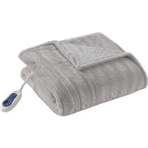 Beautyrest Duke Blanket Luxury Oversize Electric Throw Premium Soft Cozy Brushed Long Faux Fur for Bed, Couch with 3 Heat Setting Controller, Auto Shut-Off Function, Grey, 50 in x 70 in