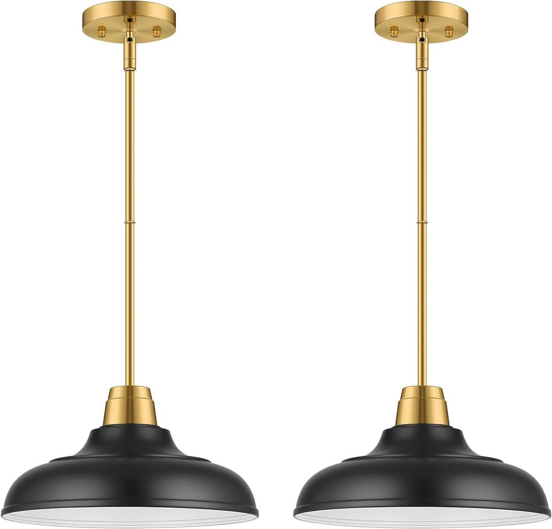 Black and Gold Pendant Lights Kitchen Island, 2Pack Matte Black Pendant Lighting Gold Modern Metal Hanging Ceiling Light Fixture for Dining Room Restaurant Sink (D:12in/2PC)