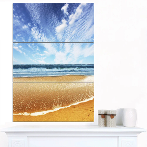 Designart PT12202-3PV Beautiful Sea under Bright Sky' Seashore Canvas Art, 28'' H x 36'' W x 1'' D 3P