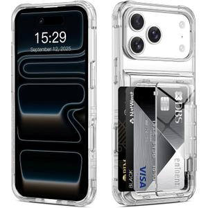 ACANDYA for iPhone 17 Pro Max Case Wallet Clear Protective Phone Case with Credit Card Holder Heavy Duty Protection Shockproof Anti-Scratch Anti-Yellow Cover for iPhone 17 Pro Max 6.9 inch Transparent