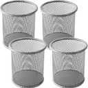Ameceres 4 Packs Wire Mesh Pencil Holder Metal Pen Cup Desk Pen Organizer Case Pencil Jar Black for Office Home (Silver)