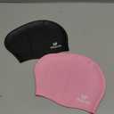 2 Pack Kids Swim Cap for Girls Boys, 2 Size Silicone Swimming Cap for Toddlers Children Teens, Waterproof Swim Hatsfor Long Hair to Keep Hair Dry (3T-8T, Black+Pink)