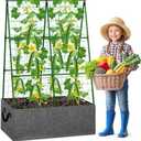 Cucumber Trellis with Grow Bag, 50 x 36 Inches Reusable Garden Vegetable Trellis with Fabric Raised Bed, Climbing Net and Plant Support Clips for Greenhouse Climbing Plants