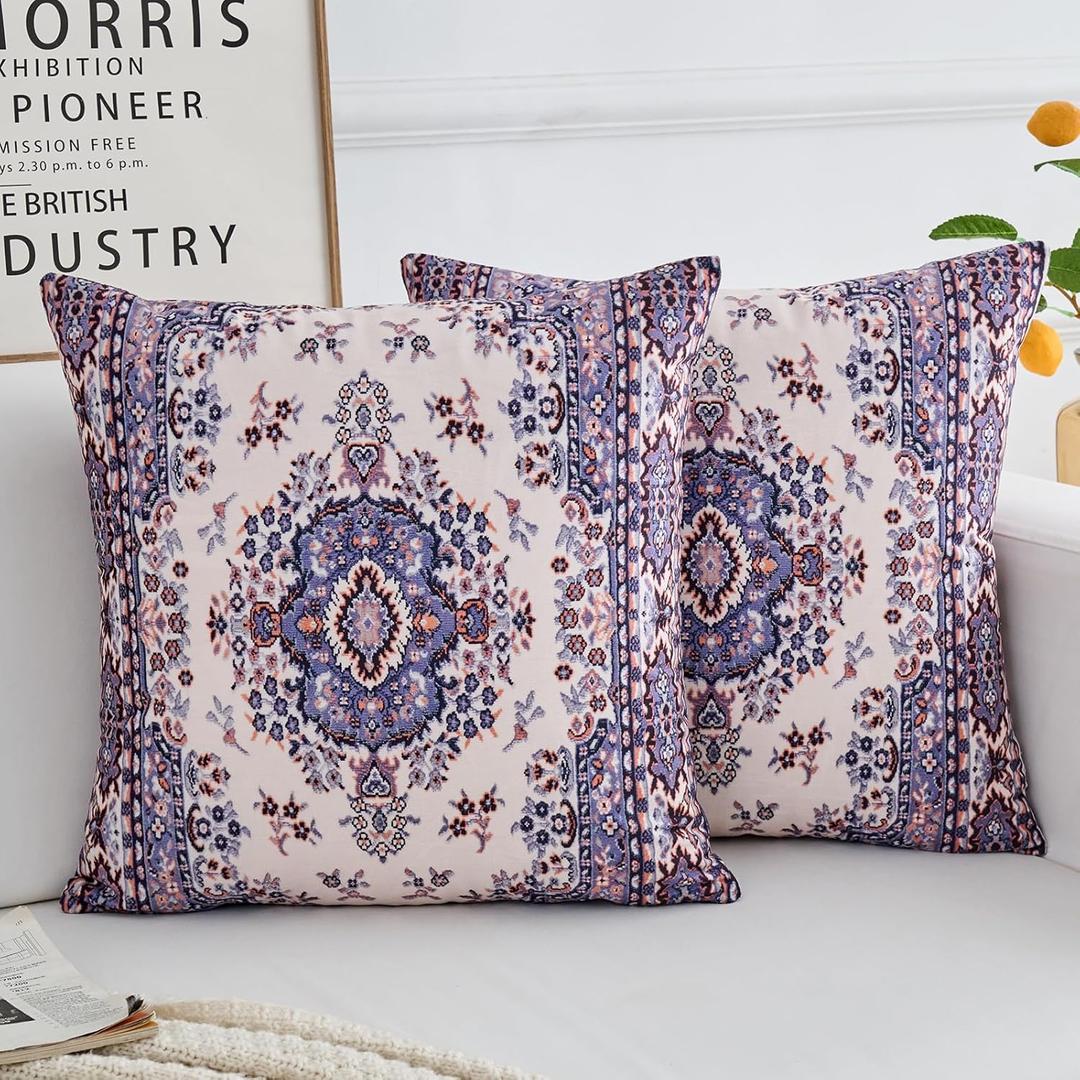 Boho Throw Pillow Covers 22x22 inch Set of 2,Boho Vintage Carpet Pattern Antique Ethnic Decor Double Sided Pattern Cushion Cover Soft Pillow Case Living Sofa Room Bed Square Pillow Cover
