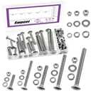 Swpeet 80Pcs 5 Sizes 1/4", 5/16", 3/8", Carriage Bolts Screws Nut Washer Assortment Kit, 304 Stainless Steel Round Head Square Neck Screws, Full Thread Carriage Bolts, Hex Nuts, Flat/Lock Washers