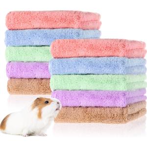 Tatuo 10 Pack Guinea Pig Fleece Cage Liners, Washable Small Animal Bedding Blankets Soft Reusable Pee Pads Absorbent Cage Mats for Guinea Pig Hamster Rabbit Hedgehog(11.8 x 11.8 Inch,Mixed Colors)