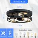 SKEJAO 13 inch Black Flush Mount Ceiling Light Fixture, 3-Light, Close to Ceiling, Ideal for Hallway, Kitchen, Farmhouse, Bedroom