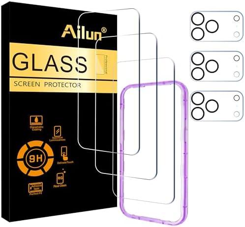 Ailun 3 Pack Screen Protector for iPhone 17 Pro Max [6.9 inch] + 3 Pack Camera Lens Protector with Installation Frame,Dynamic Island Compatible,Case Friendly[Not for iPhone 17/17 Pro/iPhone Air]