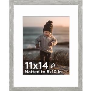 KINLINK 11x14 Picture Frame Light Grey, Wooden 14x11 Photo Frames with Plexiglass for 8x10 Picture with Mat or 11x14 Without Mat, 11 x 14 Frame for Art Collage Gallery Wall and Tabletop Display