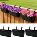 SYITCUN Metal Railing Planter Boxes 16 Inch, 3-Pack Adjustable Hanging Flower Pots for Balcony, Deck, Porch & Fence, Detachable Hook Design, Black Heavy Duty Planters for Outdoor