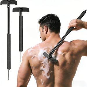 VEYLA Professional Skin-Safe Zero-Cut Back Shaver for Men, Extendable Aluminum Alloy Handle Up to 17.7 Inches, Wet & Dry Use Body Hair Trimmer and Groomer, DIY Nick-Free Mens Back Shaver (1 Pack)
