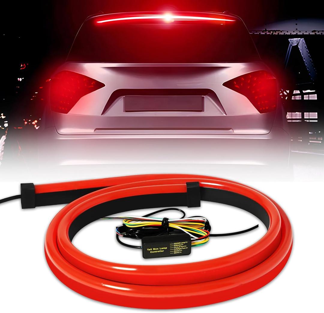 Keiurot Led Third Brake Light Strip with Sequential Turn Signal, Double Flash Warning Light Flexible High Mount Stop Light Lamp Red Strip DC-12V (401M/1Set)