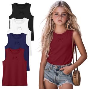 4 Pack Girls Crew Neck Tank Tops | Crew Neck Sleeveless Shirts, Solid Color Basic Tanks, Easy Layering Tops, for Girls 5-16 Years