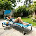 Outdoor Tanning Chair with Sun Canopy Shade & Face Hole, Folding Lounge Chair with Beach Table and Carry Bag for Poolside Sunbathing Lawn, 74.8"*23.23"