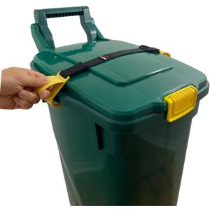 SideArm Nano by BinClaw. Dual Handle for Small Wheelie Bins - Easy to use. Animal-Proof Garbage Can Lock Strap, 14-17 Gallon Bins, Dual Clasp.