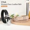 JASGOOD Women Leather Belt Fashion Waist Belt for Pants Jean Ladies Faux Leather Dress belt with Gold Buckle 2 Pack,Black+White (Beige)