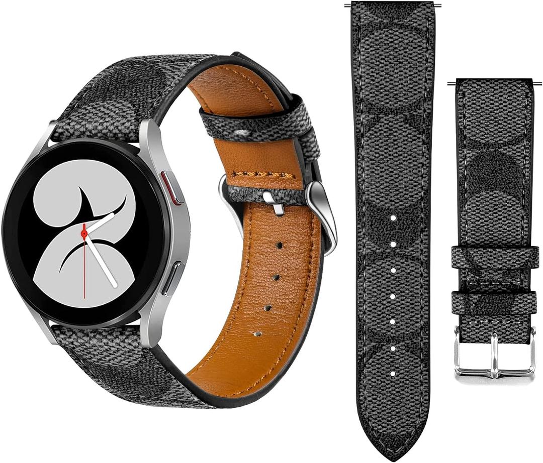 Leather Bands Compatible with Samsung Galaxy Watch 5/4/6 40mm 44mm/5 Pro 45mm/4 Classic 42mm 46mm, 20mm Luxury Retro Leather Straps for Galaxy Active 2 40mm 44mm/Watch 3 41mm Women Men